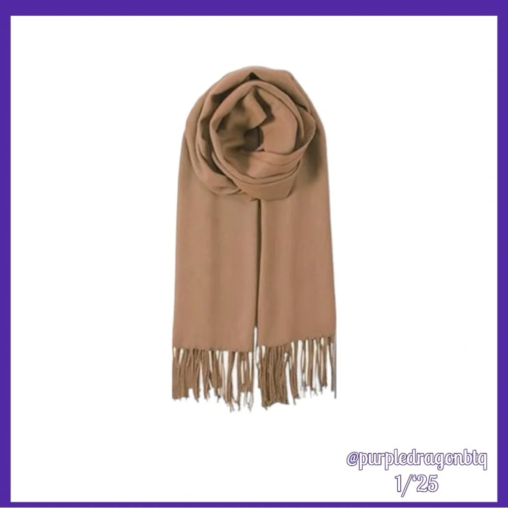 PASHMINA SHAWL/WRAP WITH FRINGE, NWT: CARAMEL